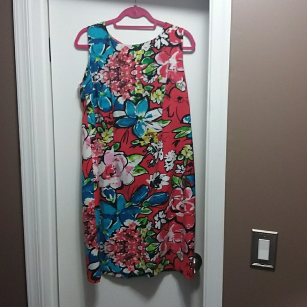 Flower printed dress with solid blue jacket